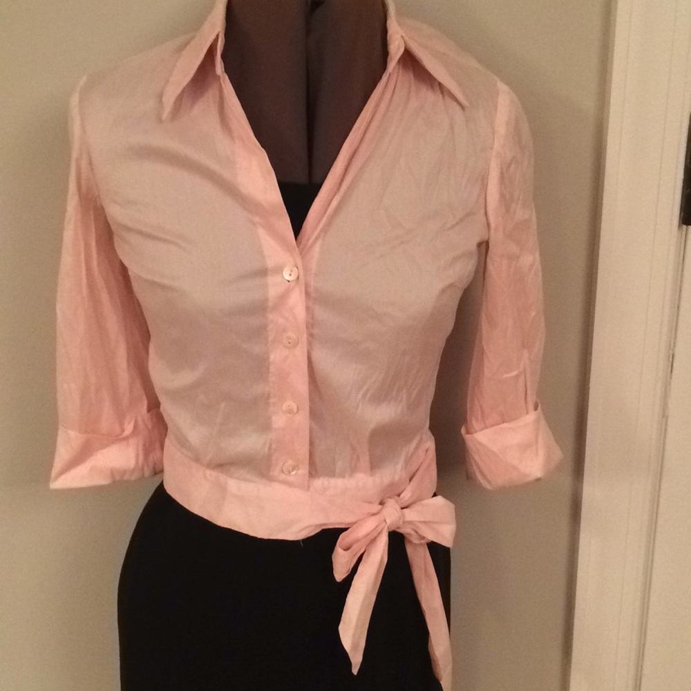 Powder pink blouse wrap cuffed 3/4 sleeve